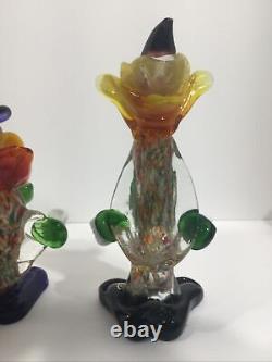 3 Vintage Small Murano Glass Clown Figurine Hand blown original sticker 1985