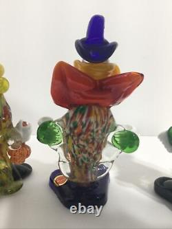 3 Vintage Small Murano Glass Clown Figurine Hand blown original sticker 1985