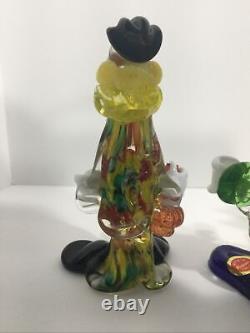 3 Vintage Small Murano Glass Clown Figurine Hand blown original sticker 1985