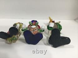 3 Vintage Small Murano Glass Clown Figurine Hand blown original sticker 1985