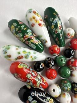 34 Vintage Venetian Murano Hand Blown Teardrop Millefiori Art Glass Capped Beads