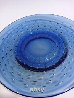 4 Cobalt Blue Hand Blown Murano Italy Art Glass Control Bubble Plates 8