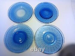 4 Cobalt Blue Hand Blown Murano Italy Art Glass Control Bubble Plates 8