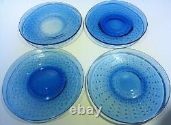 4 Cobalt Blue Hand Blown Murano Italy Art Glass Control Bubble Plates 8