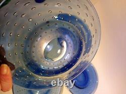 4 Cobalt Blue Hand Blown Murano Italy Art Glass Control Bubble Plates 8