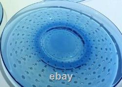 4 Cobalt Blue Hand Blown Murano Italy Art Glass Control Bubble Plates 8