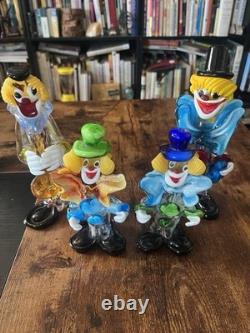 4 Lot Hand Blown Murano Glass Clowns