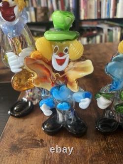 4 Lot Hand Blown Murano Glass Clowns