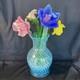 4 Murano Style Hand Blown Glass Long Stem Flowers With 2 Long Leafs GORGEOUS