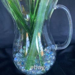 4 Murano Style Hand Blown Glass Long Stem Flowers With 2 Long Leafs GORGEOUS
