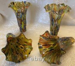 4 Murano Style Millefiori hand blown art glass Lamp Shades 4 1/2 W X 6 1/2 T