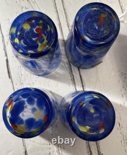4 Murano Vetro Eseguito Blue Swirl Hand Blown Drinking Glasses 13oz Italy New