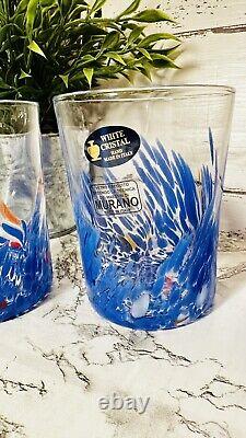 4 Murano White Crystal Rocks Glasses 14oz Hand Blown Read