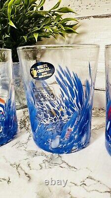 4 Murano White Crystal Rocks Glasses 14oz Hand Blown Read