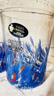 4 Murano White Crystal Rocks Glasses 14oz Hand Blown Read