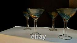 4 Oversized Hand blown Murano Art Style Margarita/Martini glass Set