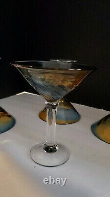 4 Oversized Hand blown Murano Art Style Margarita/Martini glass Set