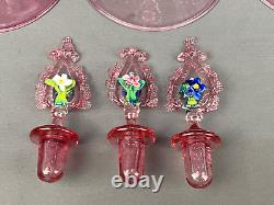 4 Pc Venetian Blown Glass Pink Console Set Bowl + 3 Candlesticks Circa 1900