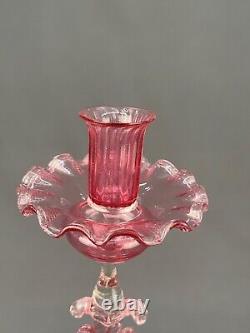 4 Pc Venetian Blown Glass Pink Console Set Bowl + 3 Candlesticks Circa 1900