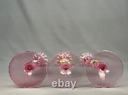 4 Pc Venetian Blown Glass Pink Console Set Bowl + 3 Candlesticks Circa 1900