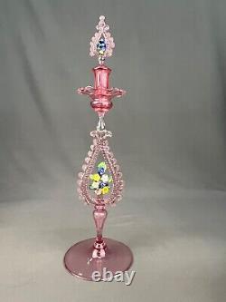 4 Pc Venetian Blown Glass Pink Console Set Bowl + 3 Candlesticks Circa 1900