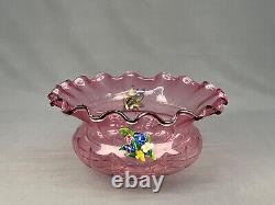 4 Pc Venetian Blown Glass Pink Console Set Bowl + 3 Candlesticks Circa 1900