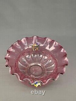 4 Pc Venetian Blown Glass Pink Console Set Bowl + 3 Candlesticks Circa 1900