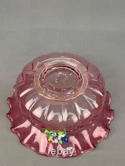 4 Pc Venetian Blown Glass Pink Console Set Bowl + 3 Candlesticks Circa 1900