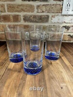 (4) Vintage Murano Cobalt Blue Hand Blown Tumbler Highball Glasses
