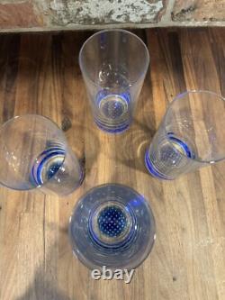 (4) Vintage Murano Cobalt Blue Hand Blown Tumbler Highball Glasses