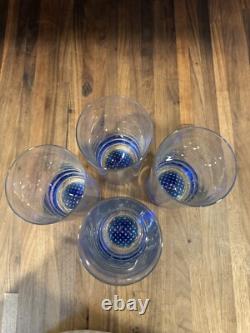 (4) Vintage Murano Cobalt Blue Hand Blown Tumbler Highball Glasses