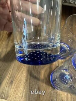 (4) Vintage Murano Cobalt Blue Hand Blown Tumbler Highball Glasses