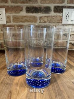 (4) Vintage Murano Cobalt Blue Hand Blown Tumbler Highball Glasses