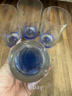 (4) Vintage Murano Cobalt Blue Hand Blown Tumbler Highball Glasses