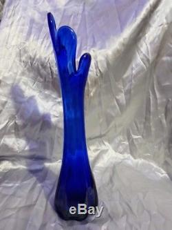 40cm Tall XL MURANO SAPPHIRE BLUE ART GLASS FINGER VASE Hand Blown Rare Vintage