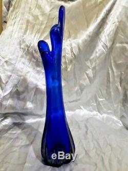 40cm Tall XL MURANO SAPPHIRE BLUE ART GLASS FINGER VASE Hand Blown Rare Vintage