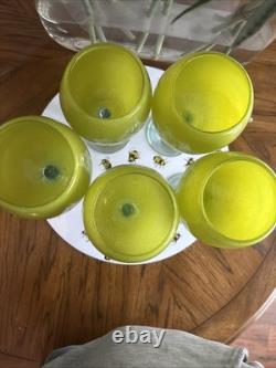 5 Hand Blown Murano-style Lime Art Glass Goblets 8.5 H and 5 W