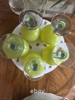 5 Hand Blown Murano-style Lime Art Glass Goblets 8.5 H and 5 W