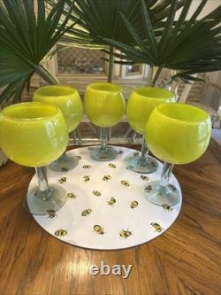 5 Hand Blown Murano-style Lime Art Glass Goblets 8.5 H and 5 W