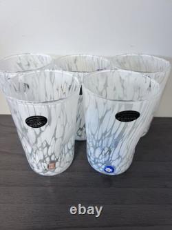 5 Murano White Confetti Drinking Hand Blown Tumbler Glasses ITALY