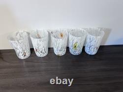 5 Murano White Confetti Drinking Hand Blown Tumbler Glasses ITALY