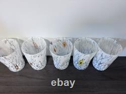 5 Murano White Confetti Drinking Hand Blown Tumbler Glasses ITALY