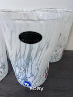 5 Murano White Confetti Drinking Hand Blown Tumbler Glasses ITALY