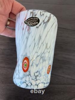 5 Murano White Confetti Drinking Hand Blown Tumbler Glasses ITALY