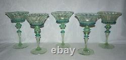 5 Venetian Murano Art Glass, Champagne/Cocktail Goblets, Salviati