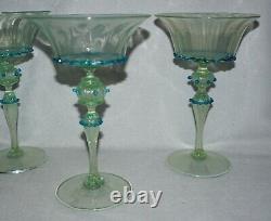 5 Venetian Murano Art Glass, Champagne/Cocktail Goblets, Salviati