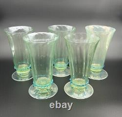 5 Venetian Murano Hand Blown Goblet Iced Tea Glasses Green Blue Rigaree Salviati