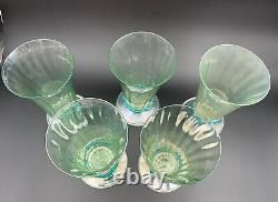 5 Venetian Murano Hand Blown Goblet Iced Tea Glasses Green Blue Rigaree Salviati