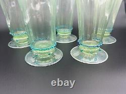 5 Venetian Murano Hand Blown Goblet Iced Tea Glasses Green Blue Rigaree Salviati