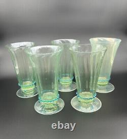 5 Venetian Murano Hand Blown Goblet Iced Tea Glasses Green Blue Rigaree Salviati